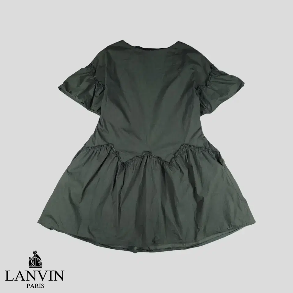 LANVIN 랑방 딥그레이 코튼 나일론혼방 플레어 퍼프 소매 보트넥 반팔