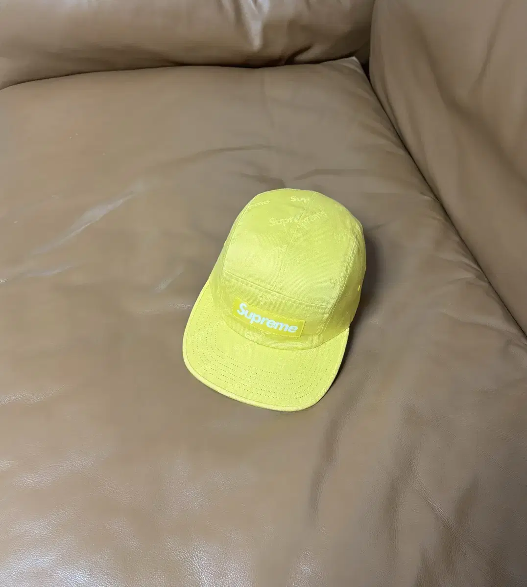 Supreme 슈프림 캠프캡 모자 Jacquard Logo Yellow