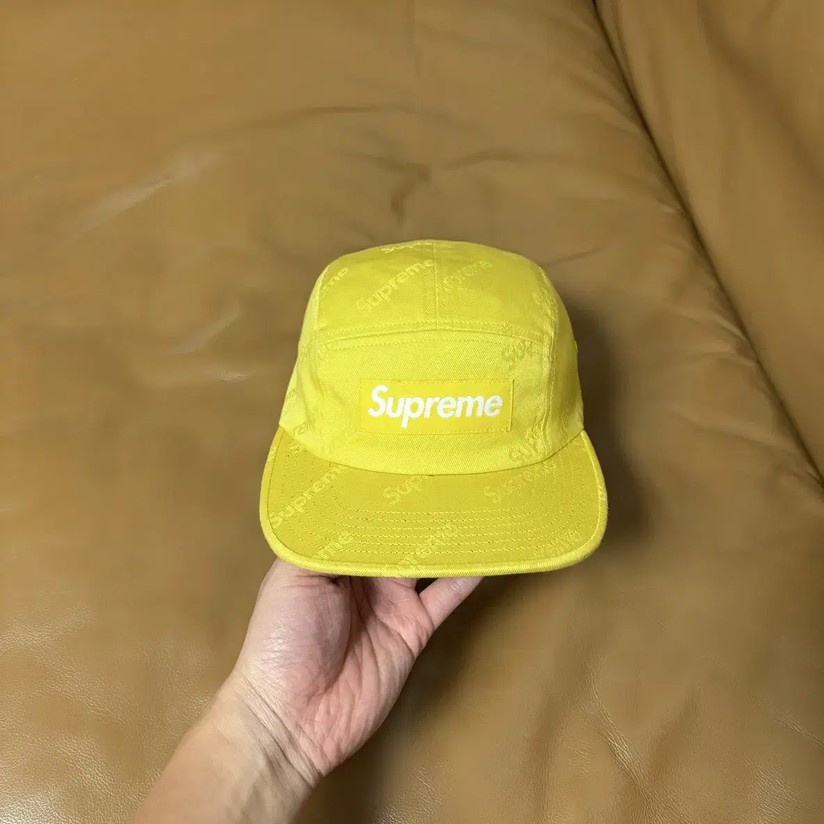 Supreme 슈프림 캠프캡 모자 Jacquard Logo Yellow