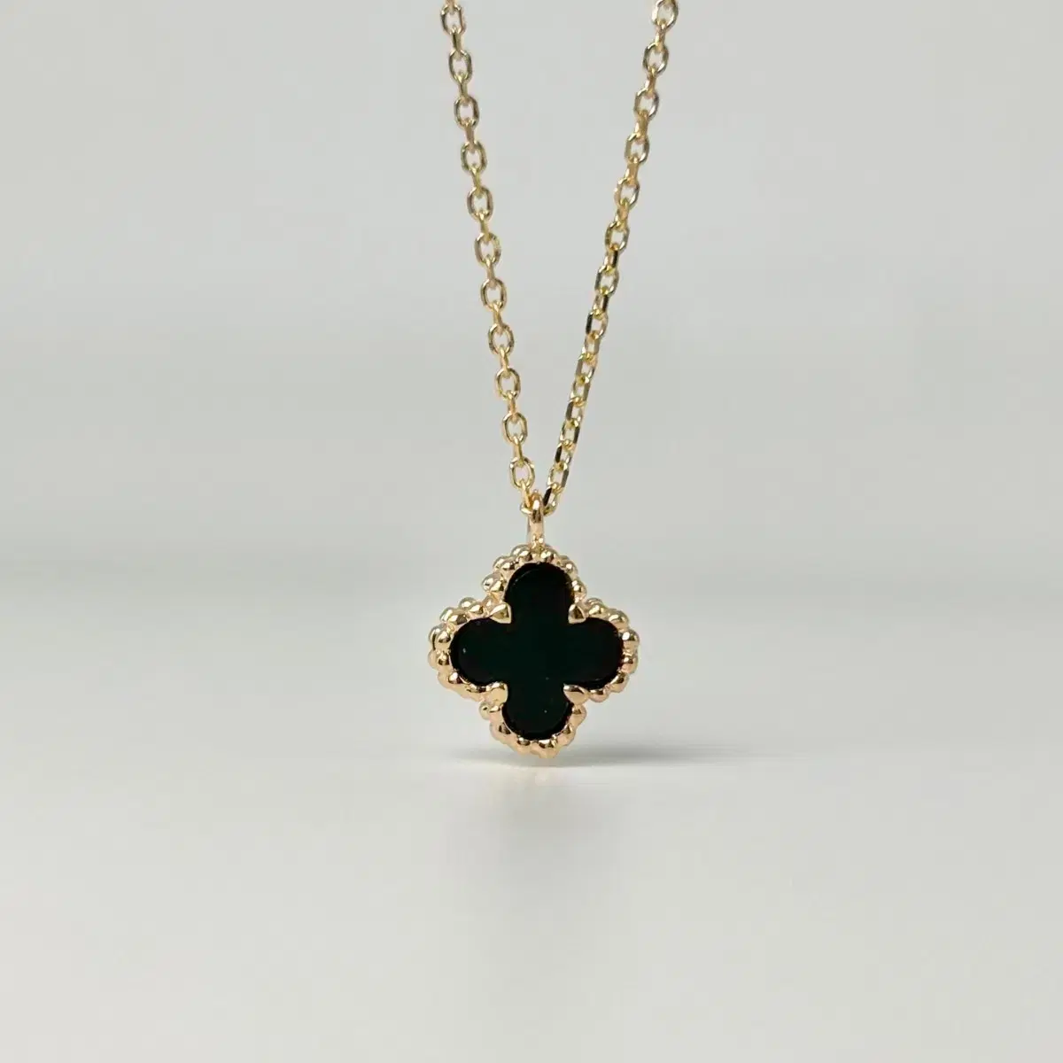 14K 18K Double Faceted Four Leaf Clover Necklace Onyx Cubic