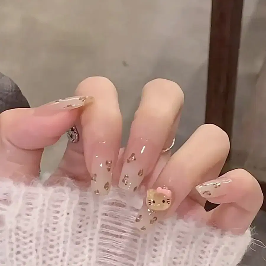 [Nail]산리오 헬로키티 레오파드 네일팁 스퀘어형 데일리네일