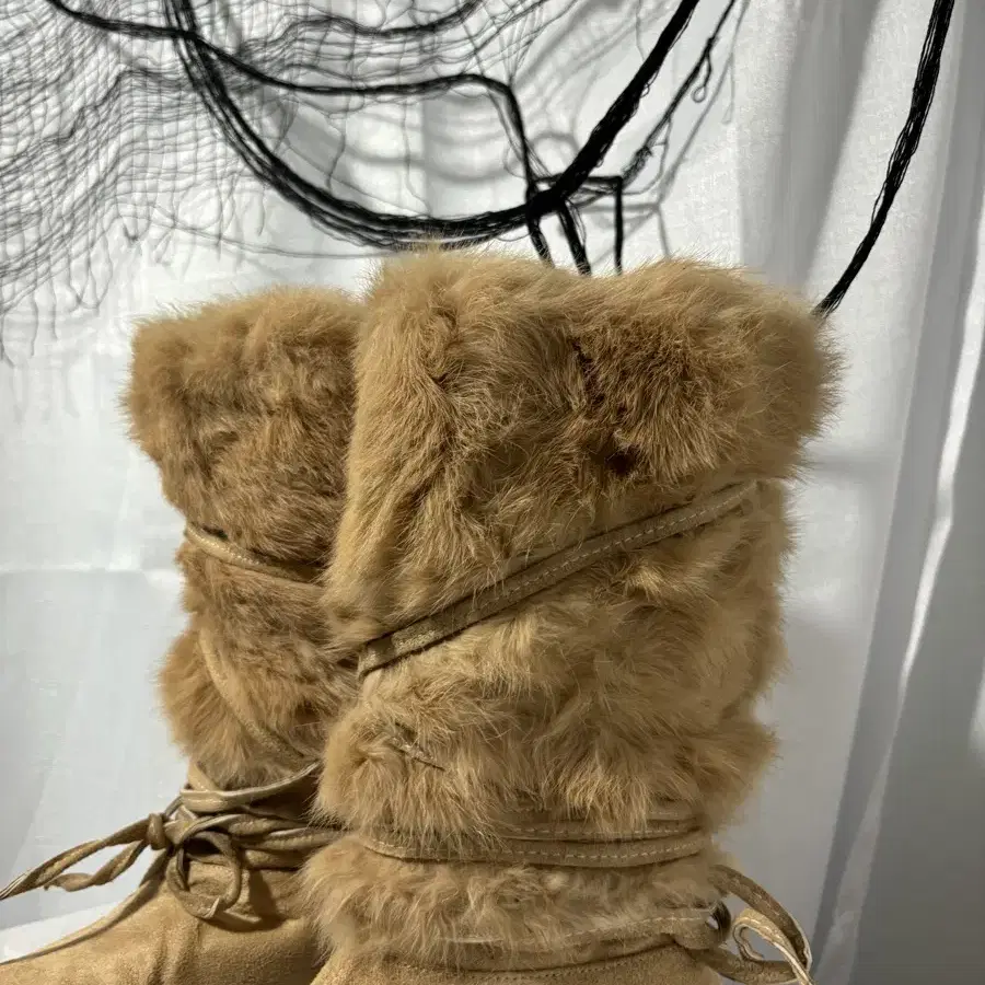 Beige Fur Detail Strap Boots