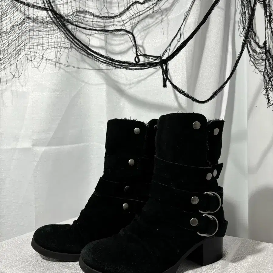 NINE WEST Strap Detail Black Fur Boots