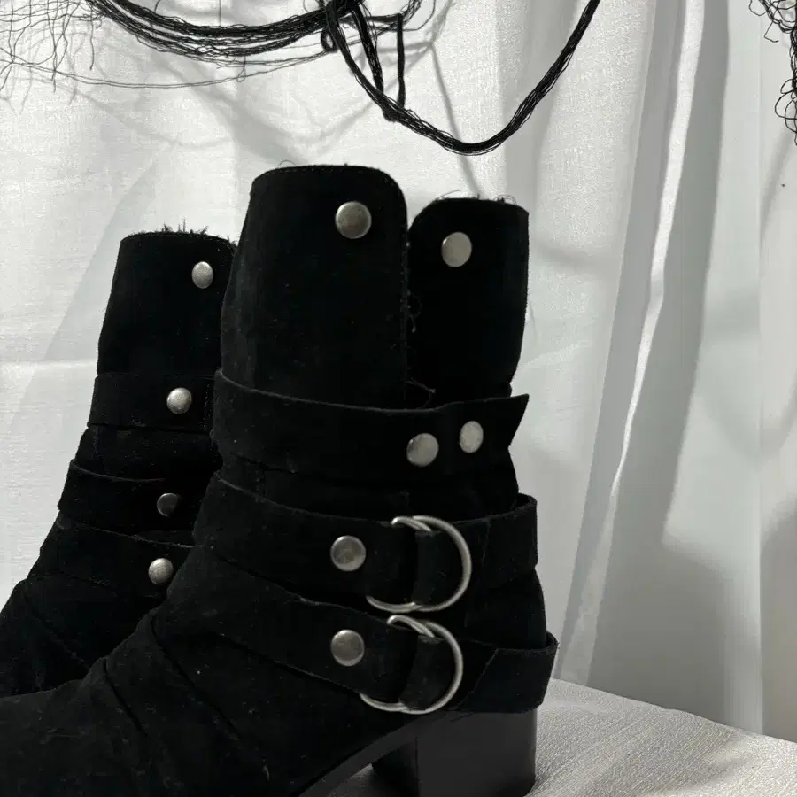 NINE WEST Strap Detail Black Fur Boots