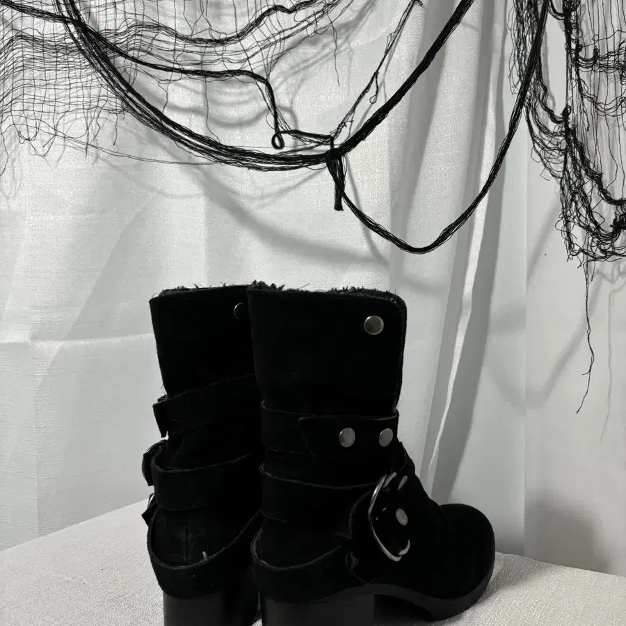 NINE WEST Strap Detail Black Fur Boots