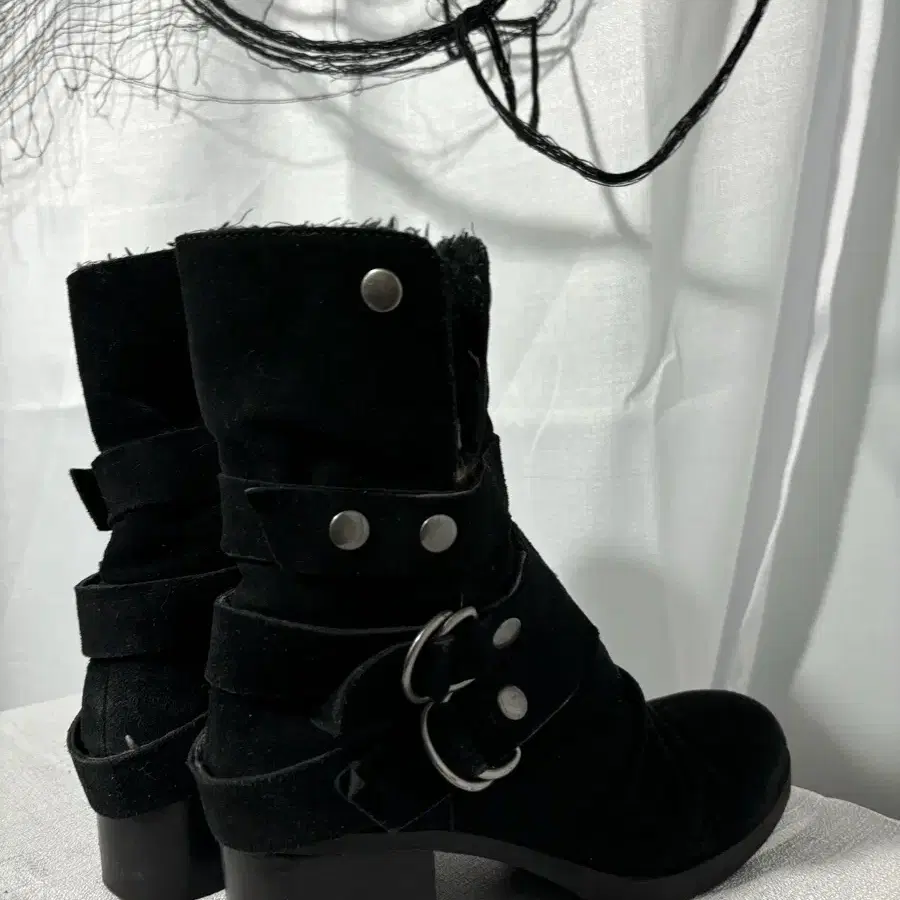 NINE WEST Strap Detail Black Fur Boots