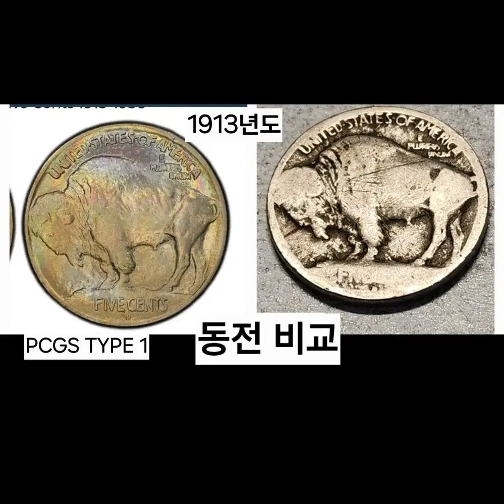 최초발행 타입1 동전 빈티지 미국주화 버펄로 니켈 1913 D