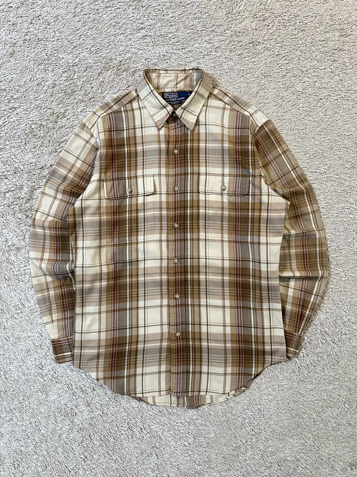 [M] Polo Ralph Lauren POLO Classic fit two-pocket elbow patch check shirt brown