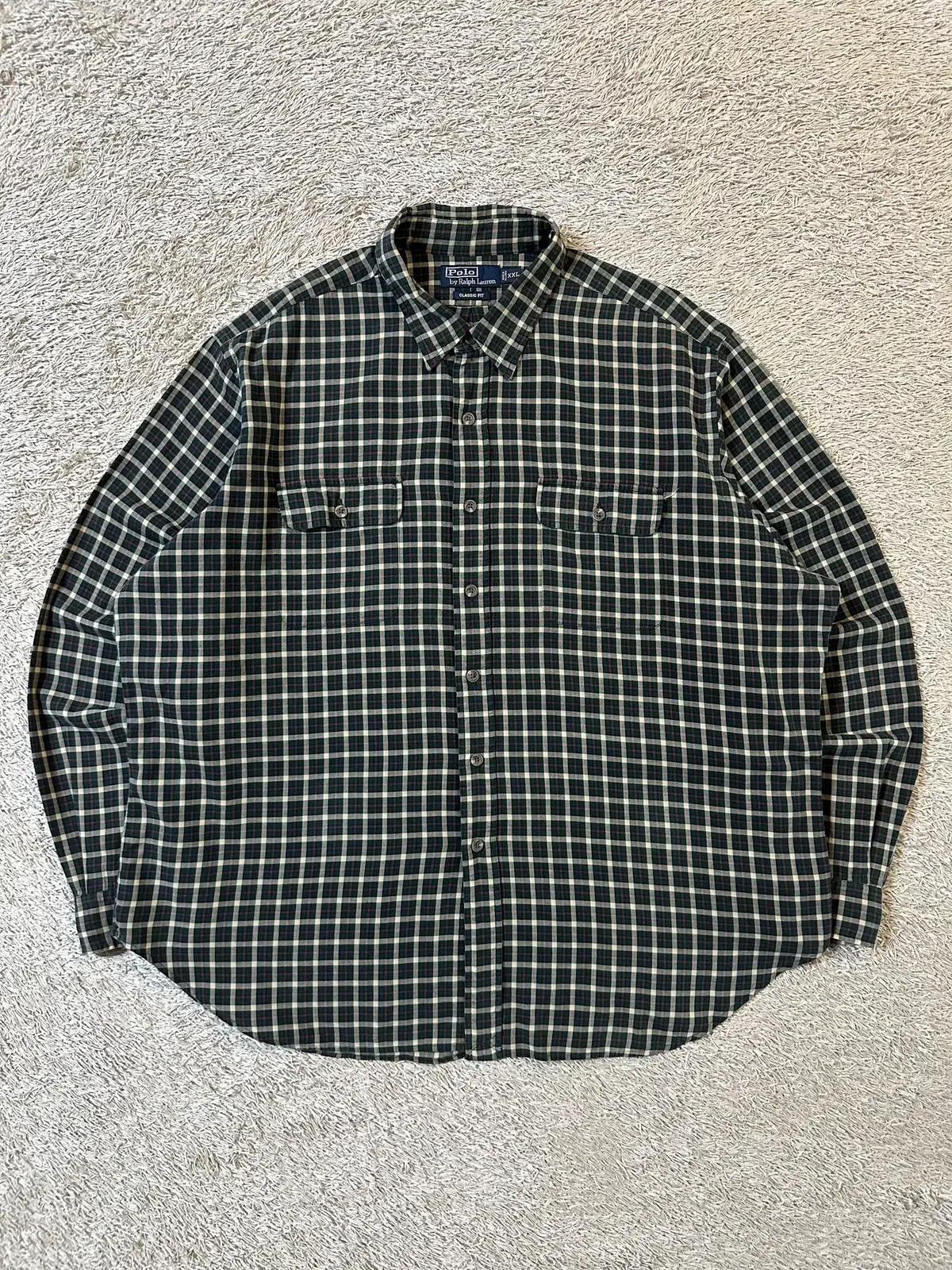 [2XL] Polo Ralph Lauren POLO Classic fit two-pocket linen check shirt green