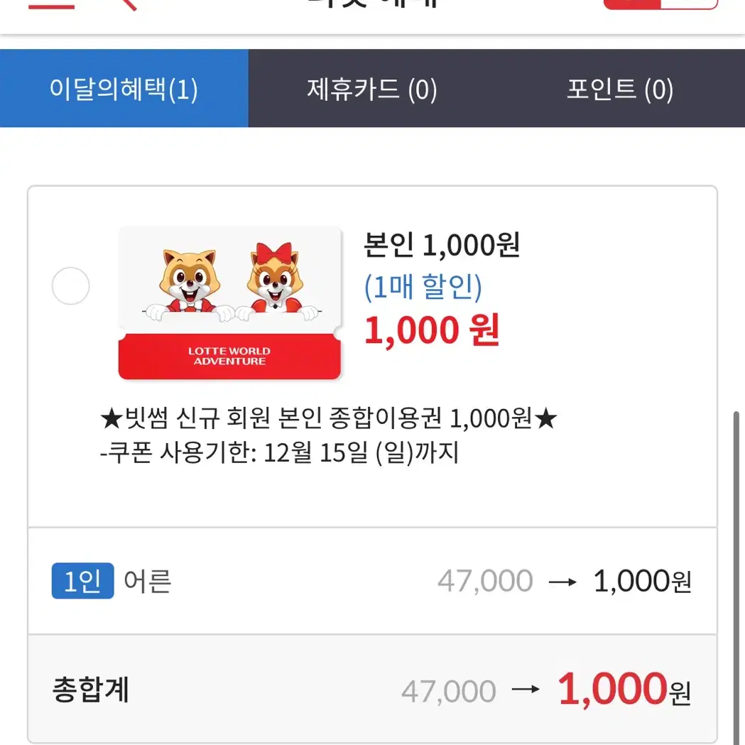 롯데월드 빗썸 자유이용권