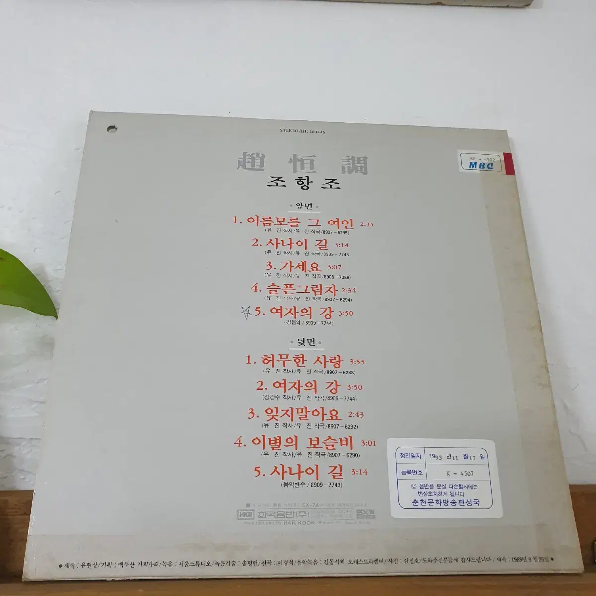 조항조 LP  1989   허무한사랑