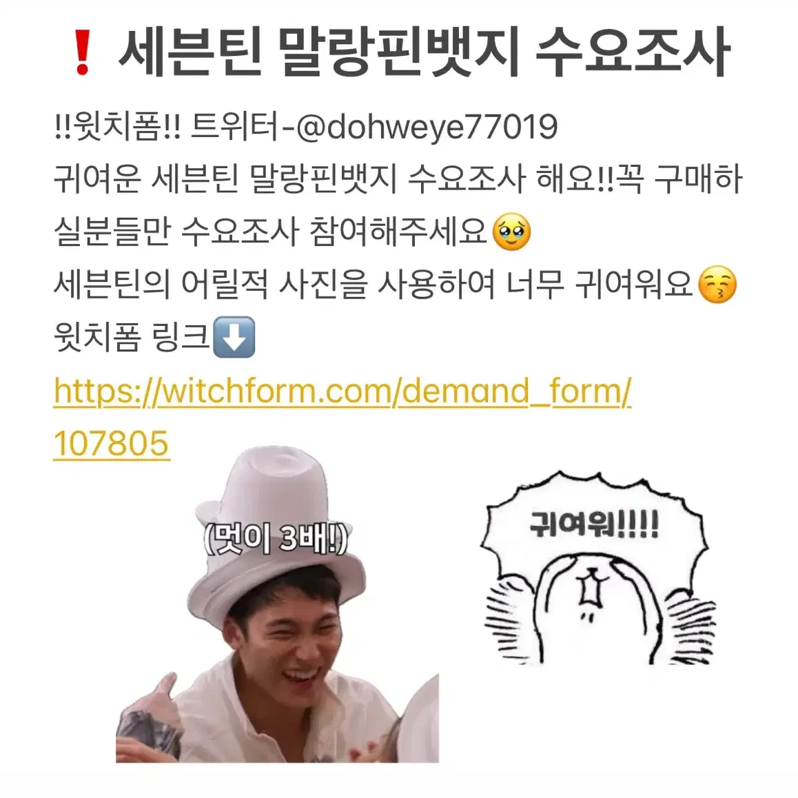 세븐틴 말랑핀뱃지 윗치폼 수요조사!!