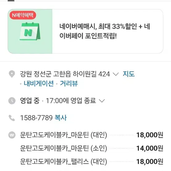 하이원리조트 케이블카 2인