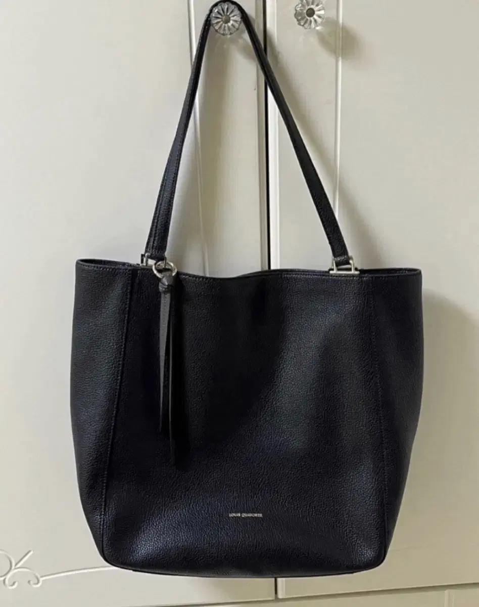 Black leather and leather shopper bag tote by Louis Couture