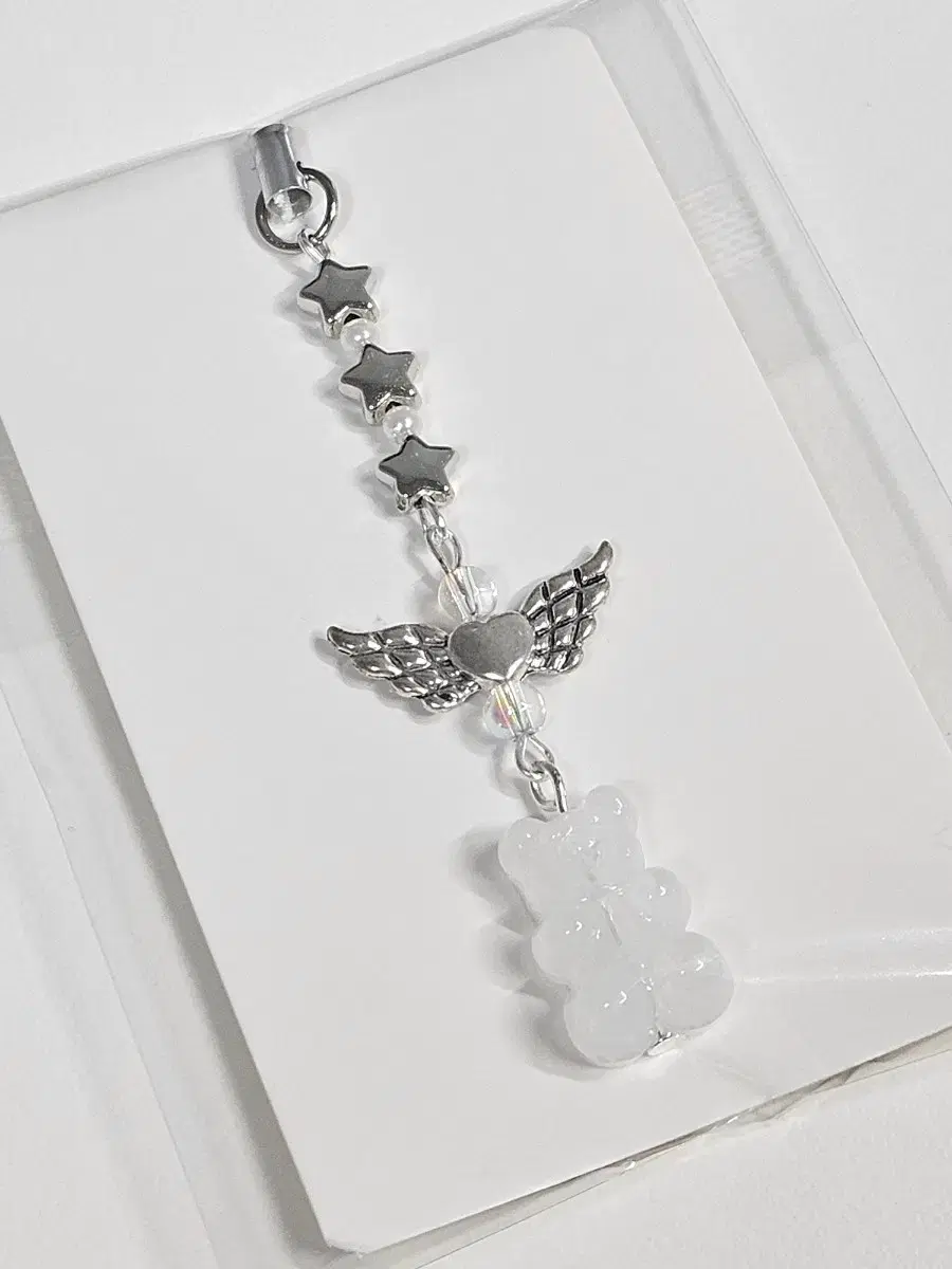 Teddy Bear Silver Star Heart Bead Keyring