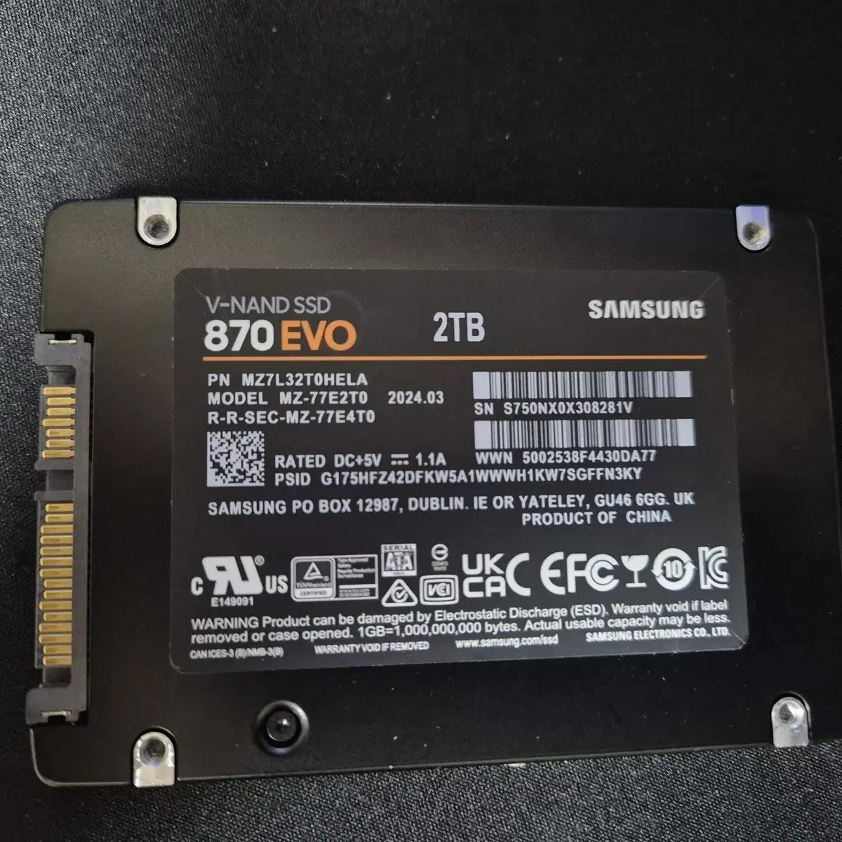 삼성 SSD 870evo 2t 판매합니다.