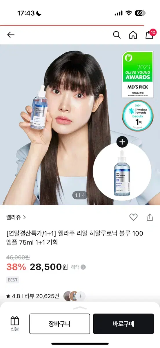 웰라쥬 리얼 히알루로닉 블루 100 앰플