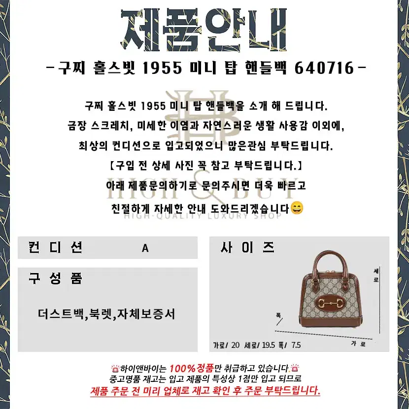 [중고명품] 구찌 홀스빗 1955 미니 탑 핸들백 640716