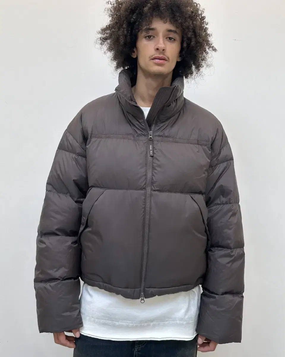 Matengkim Logo Taped Puffer Down Jacket in Dark Brown