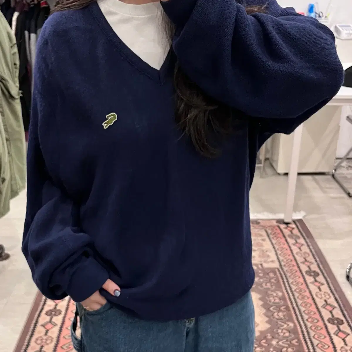 80-90s Izod Lacoste 라코스테 브이넥 니트