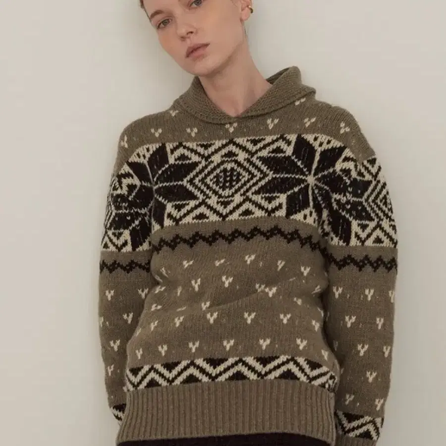 [새상품] 다이애그널 NORDIC PATTERN KNIT (khaki)