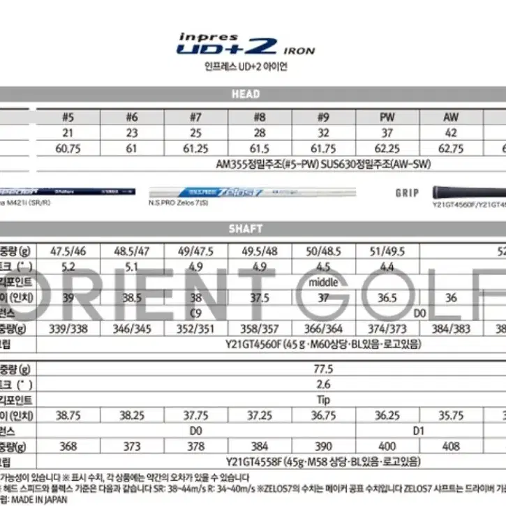 한국정품 야마하 UD+2 아이언 6개 아이언 6,7,8,9,P,A