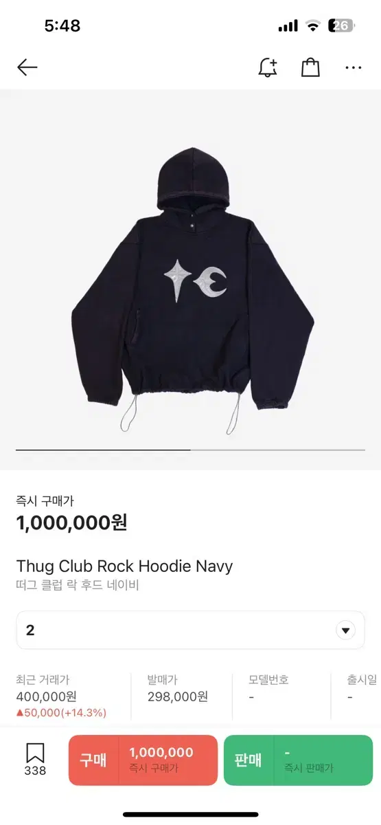 FrogClub Rock Hoodie Size 2 Navy