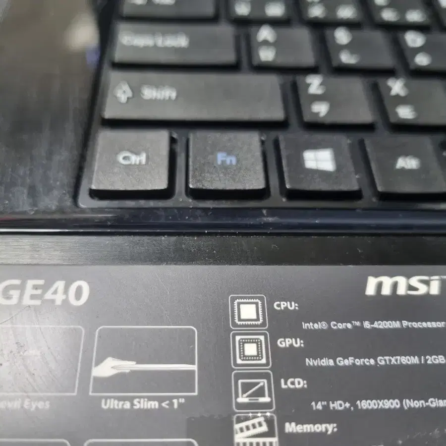 msi 노트북  ge40 아답타 제외 ssd 제외