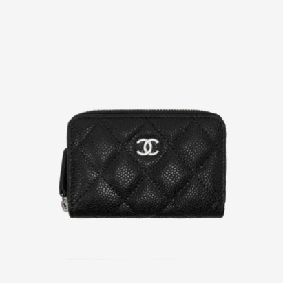 Chanel Classic Zippered Coin Purse in Grained Calfskin & Silver Metal Black