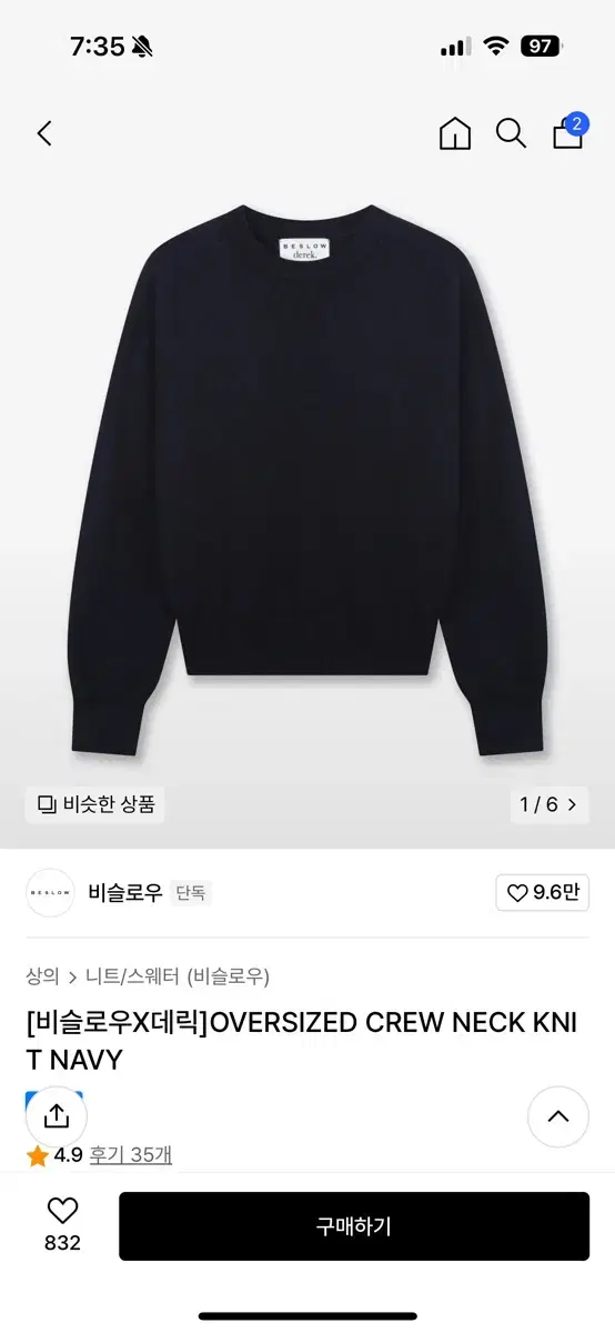 [비슬로우X데릭]OVERSIZED CREW NECK KNIT NAVY