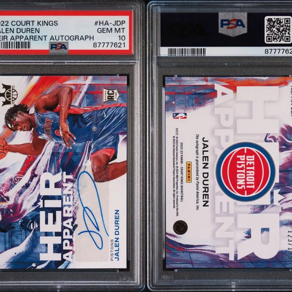 NBA 코트킹스 디트로이트 피스톤즈 제일런 두렌 루키 오토 PSA10