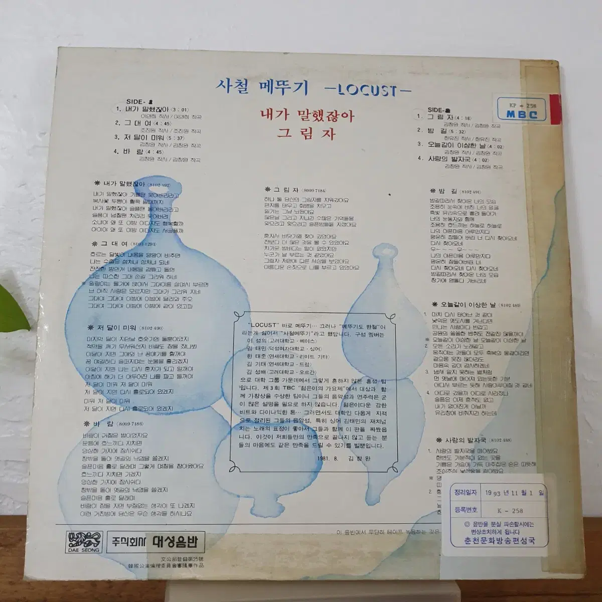 로커스트(사철메뚜기)   LP 1981  내가말했잖아  김창완작사.작곡집