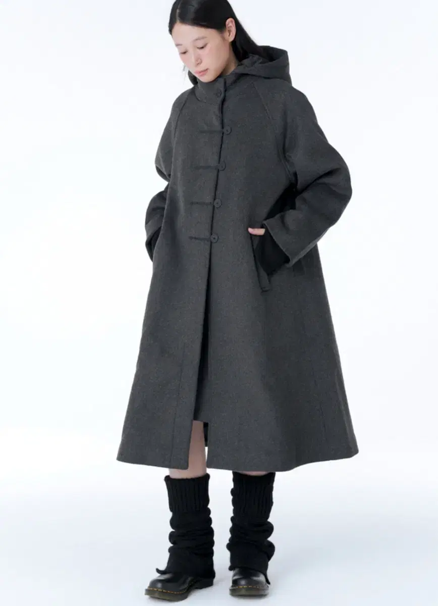 미세키서울 롱 코트 차콜 Hoodie long duffle coat