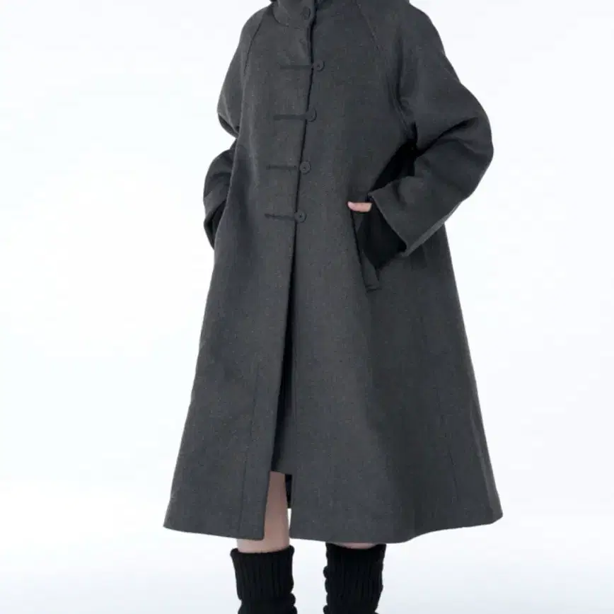 미세키서울 롱 코트 차콜 Hoodie long duffle coat