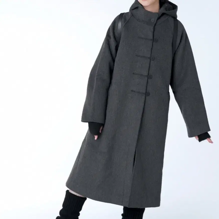 미세키서울 롱 코트 차콜 Hoodie long duffle coat