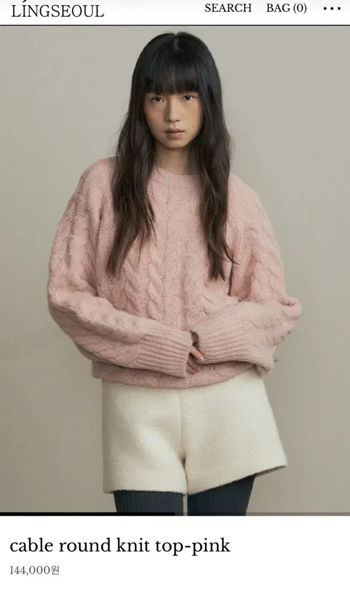 링서울 cable round knit top-pink