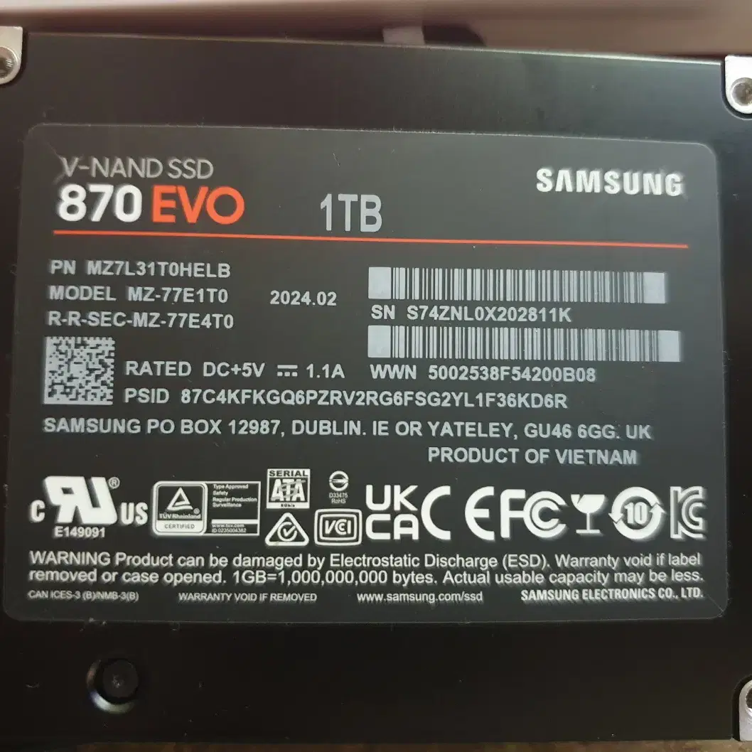 samsung SSD 870 EVO 1TB  2개