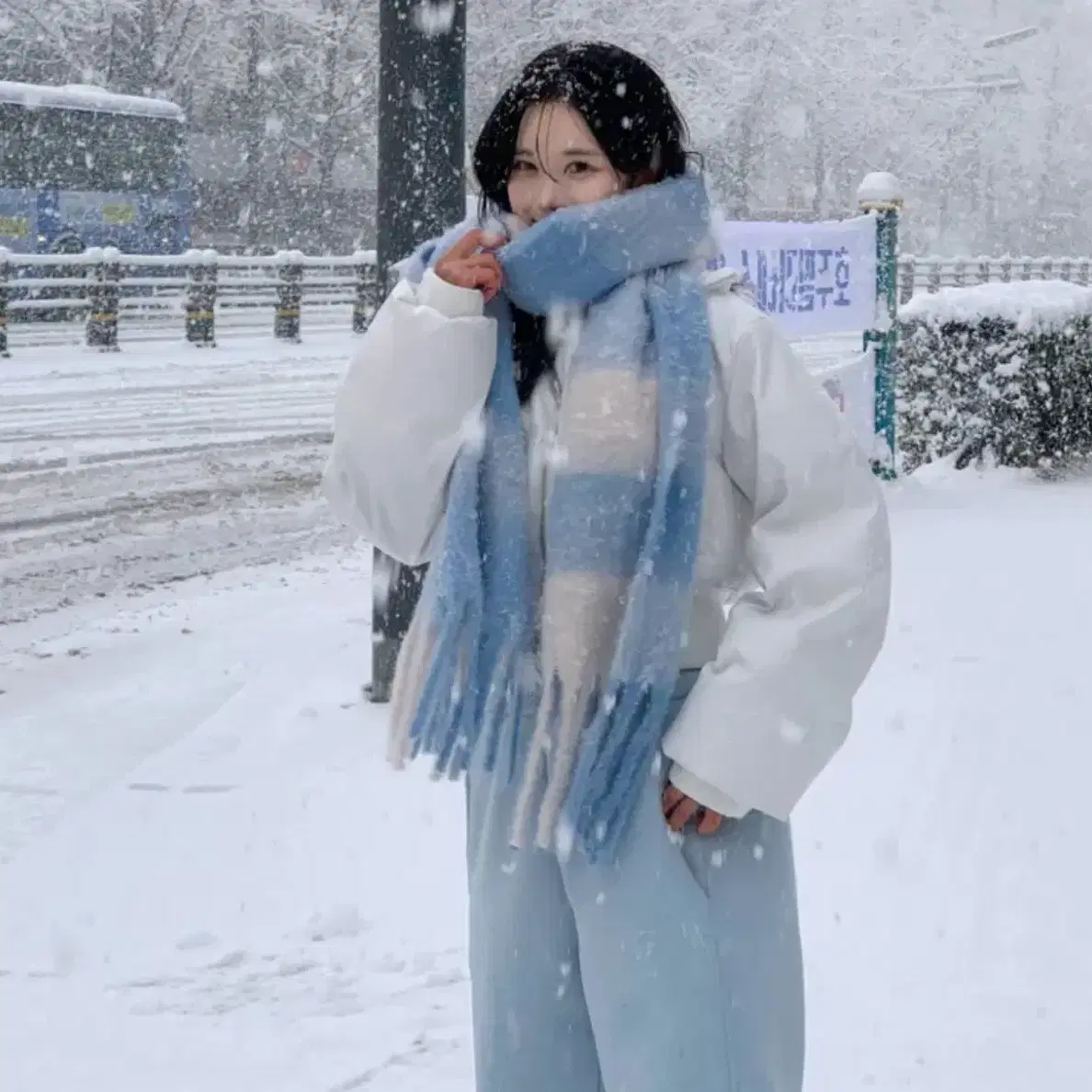 에이블리 체크 롱 머플러 목도리