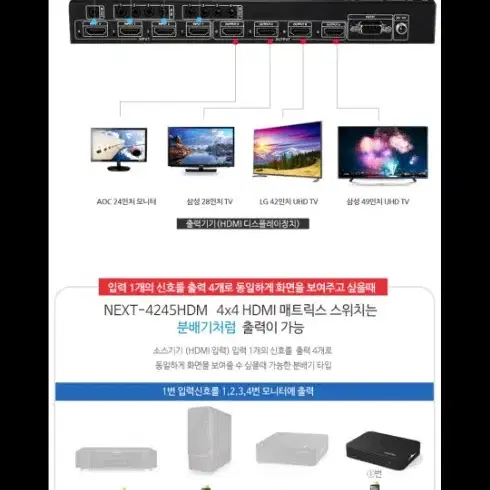 넥스트 4X4 HDMI MATRIX 매트릭스 스위치 스위치허브