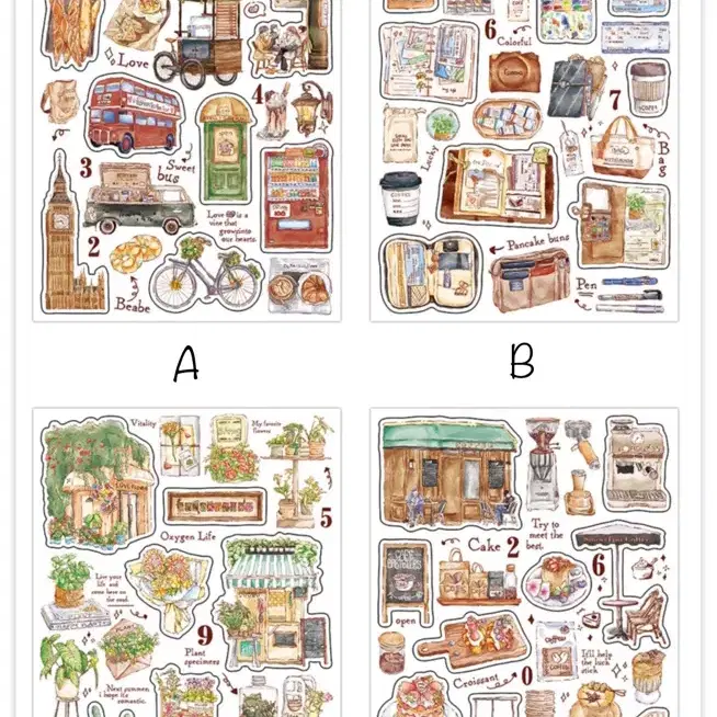 4종 빈티지 유럽 화지 씰스티커 감성 레트로 다꾸 다이어리 꾸미기