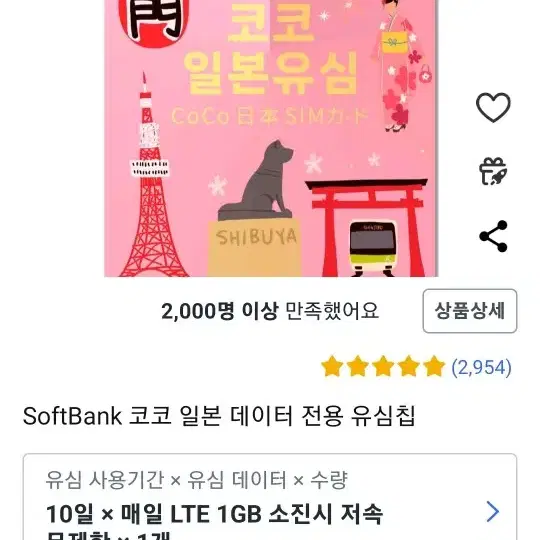 일본 유심 (코코 일본 SIM card), 10일간 매일 LTE 1GB