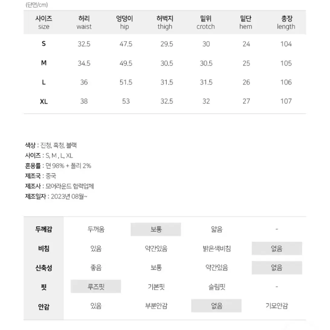 와이드 데님 팬츠 M