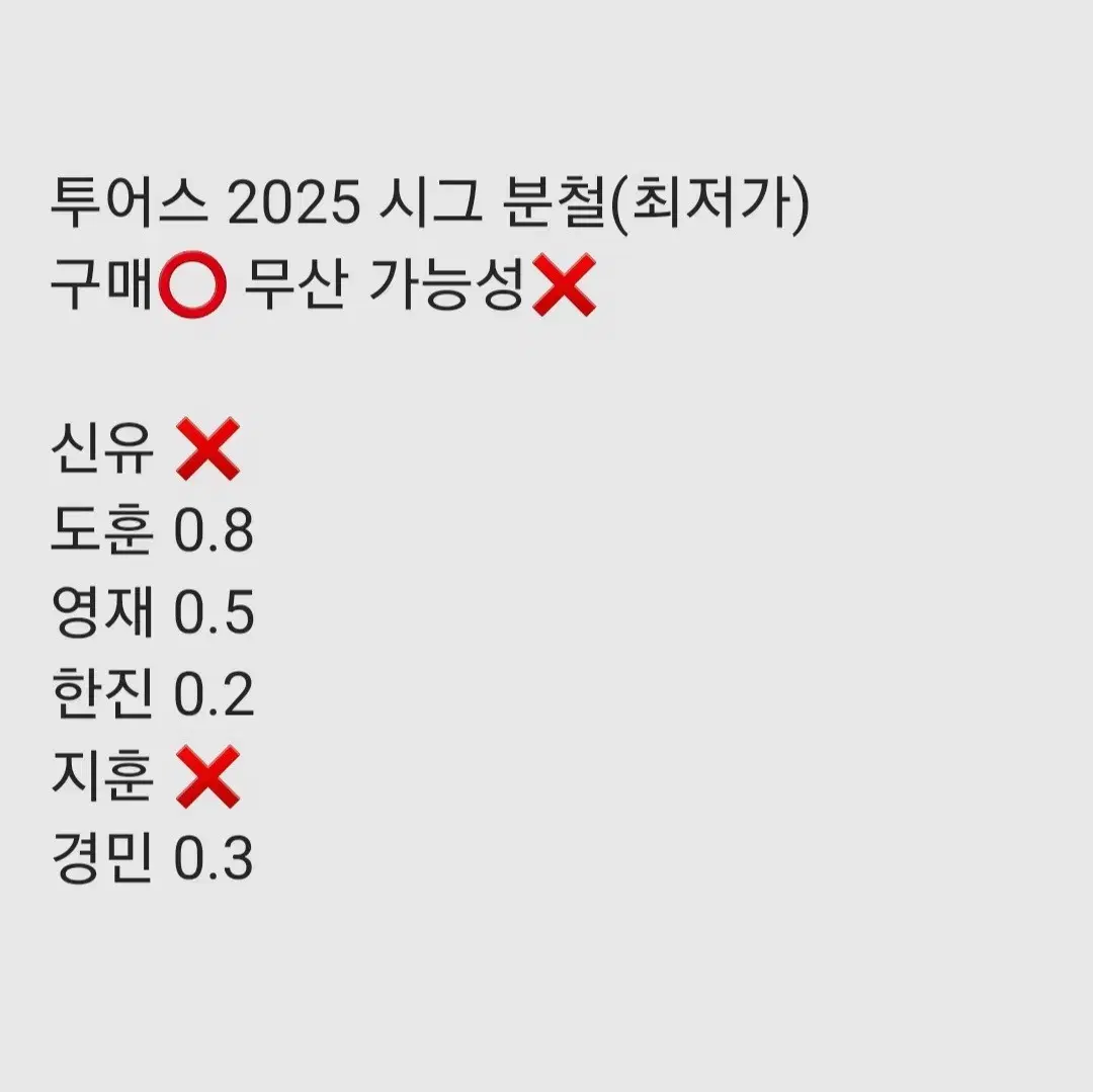 (최저가)투어스 2025 시즌그리팅 시그 분철 도훈영재한진경민