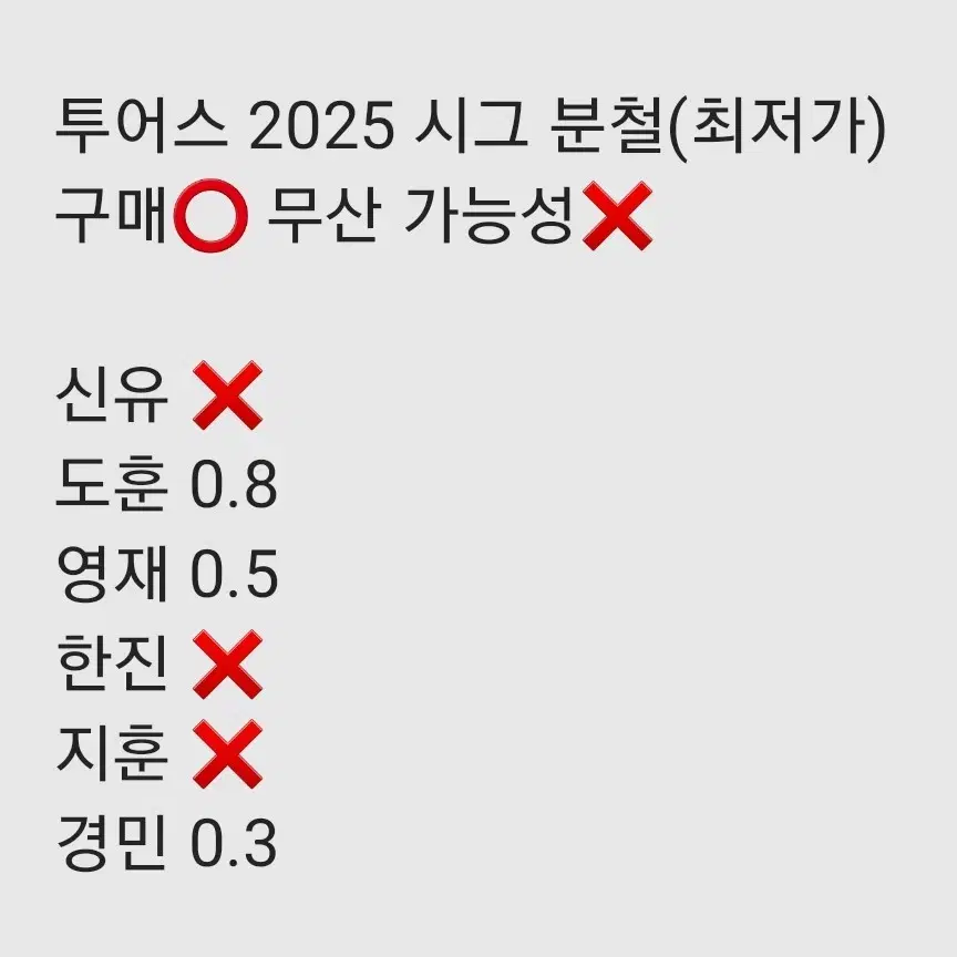 (최저가)투어스 2025 시즌그리팅 시그 분철 도훈영재경민