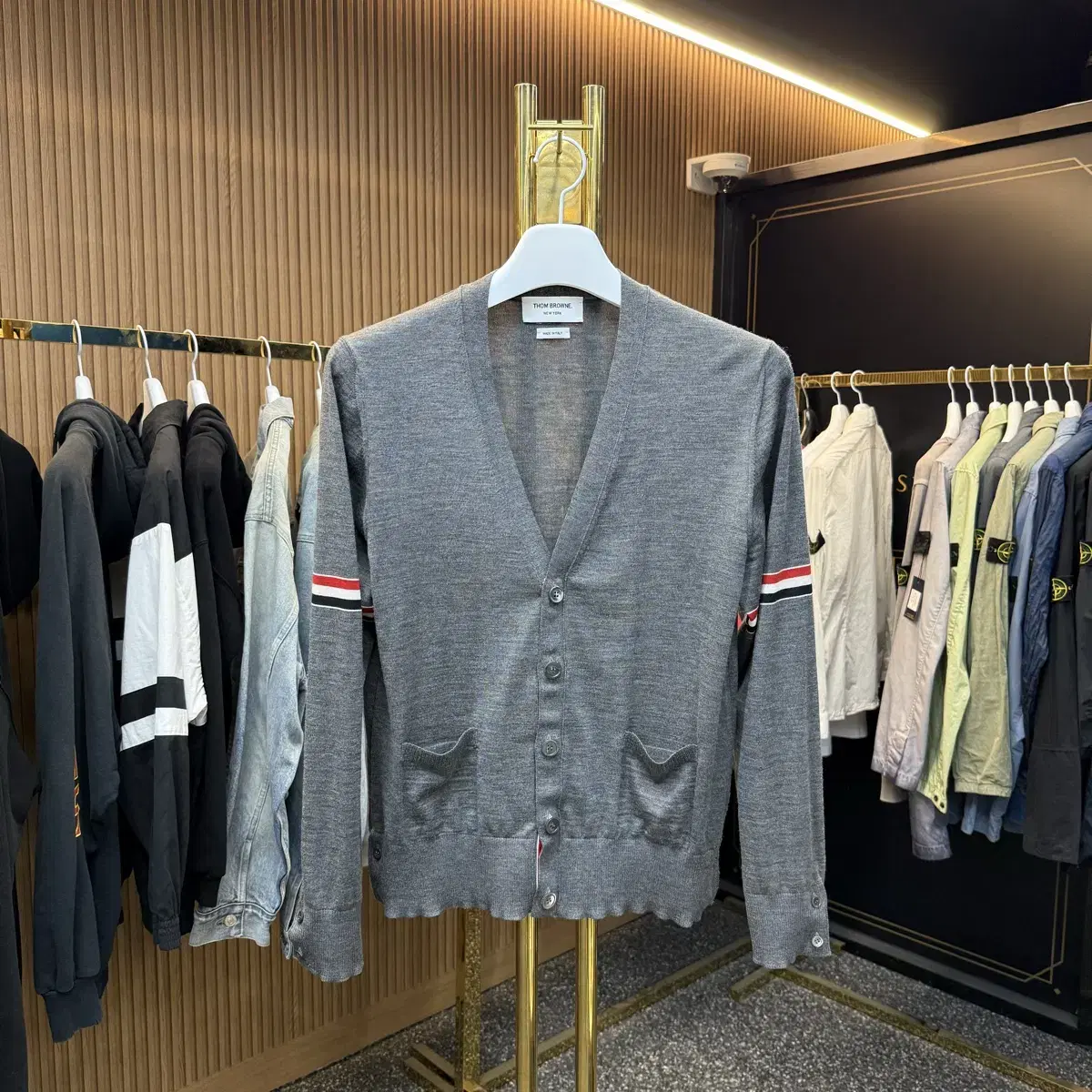 [3] Thom Browne Merino Wool Armband Cardigan