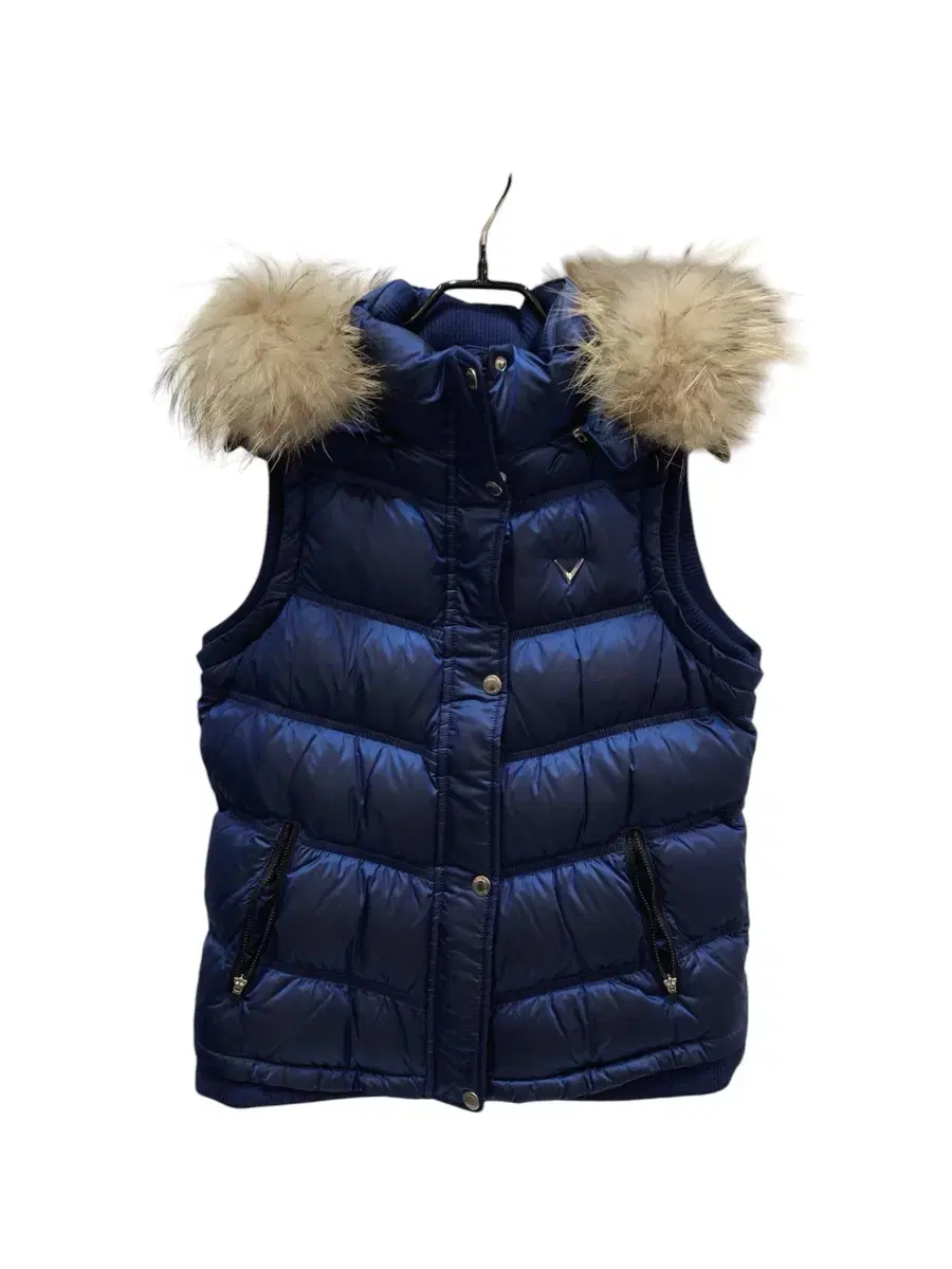 (55) Callaway Navy Women's Duck Down Raccoonfer Golf Hooded Padded Vest