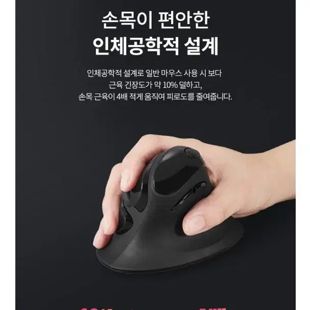 액토 버티컬 무선 마우스 컴퓨터 사무실 검정색 손목통증 터널증후군