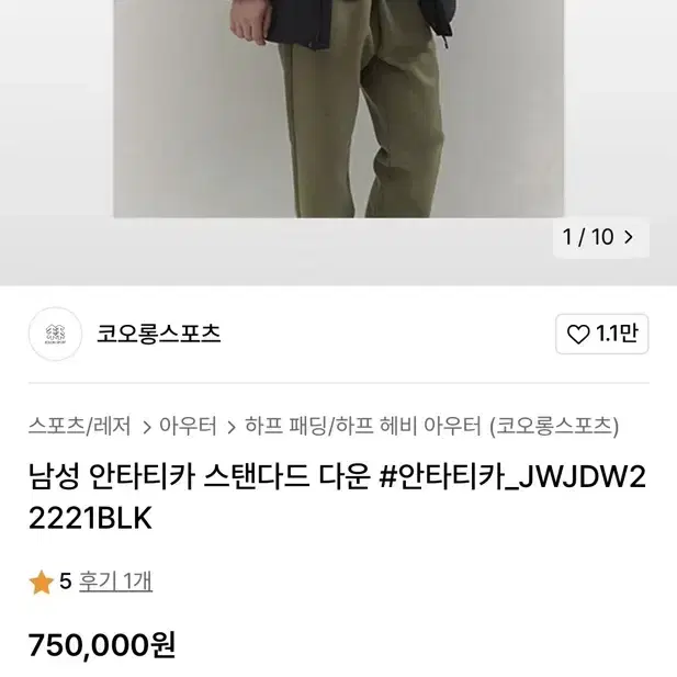 코오롱 안타티카 고어텍스 구스다운 롱패딩 블랙 105(XL)