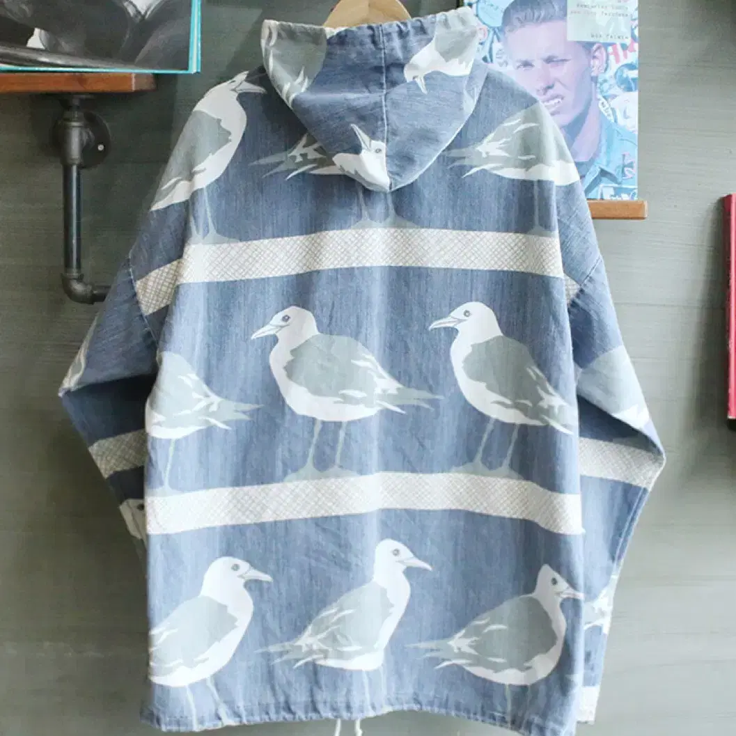 80s 미시간 레그 Seagulls Print 캔버스 자켓