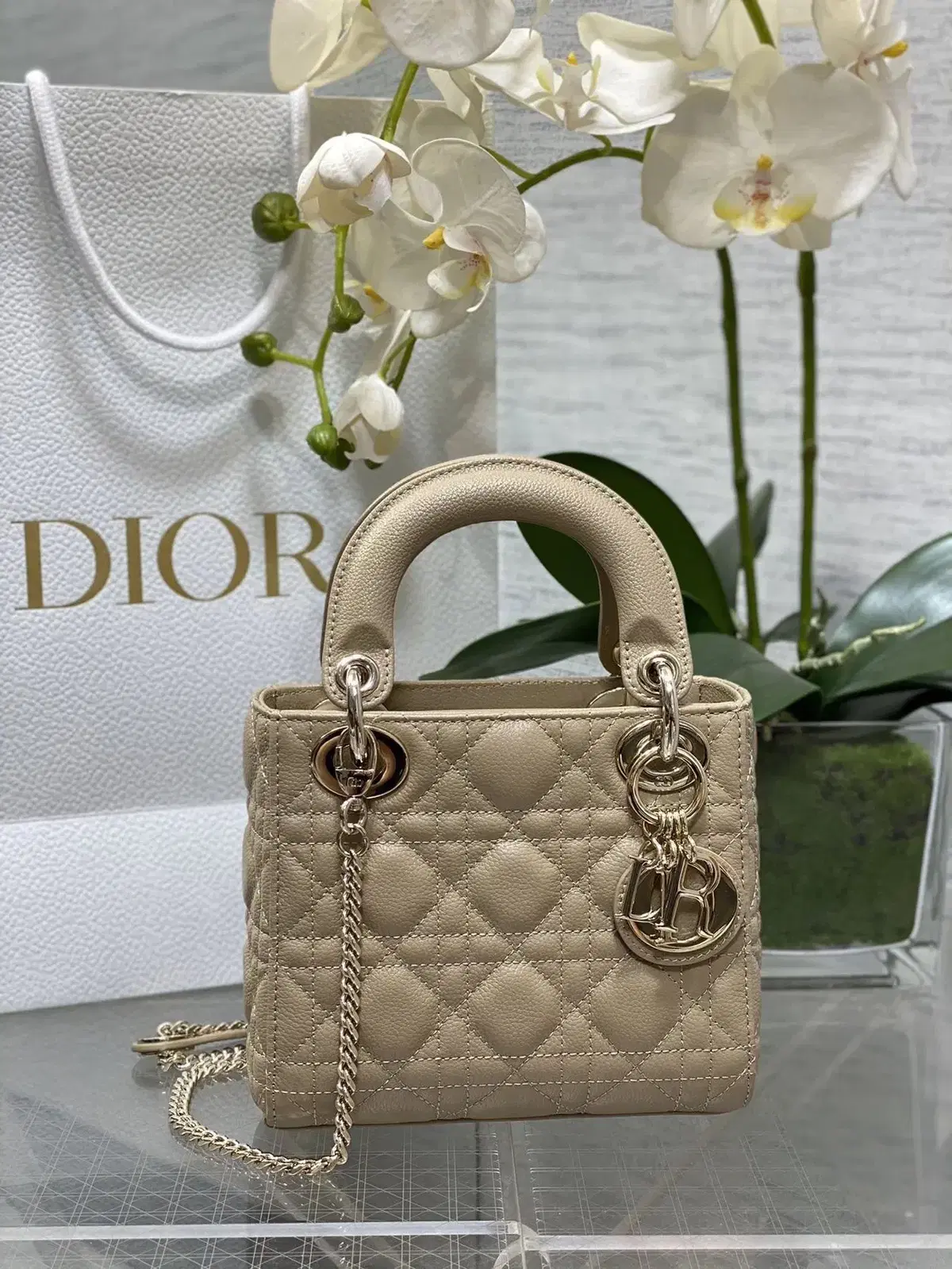 Lady Dior Apricot and gold buckle 3-compartment bag